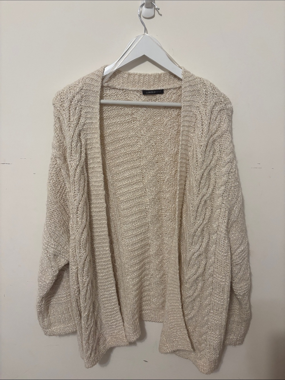 Cream Cable Knit Open Cardigan Sweater